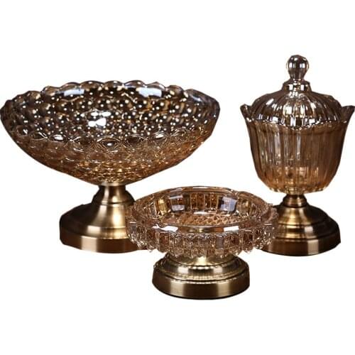 European Glass Fruit Bowl Ashtray Candy Jar Set Crystal Classical Fruit Plate Ornaments Home Livingroom Table Decoration Crafts
