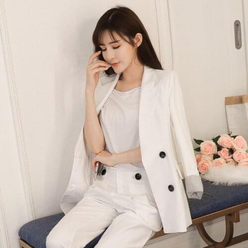 Set female 2018 spring new style fashion casual Ms. small suit + fashion wide leg pants elegant two-piece pure color wild tide