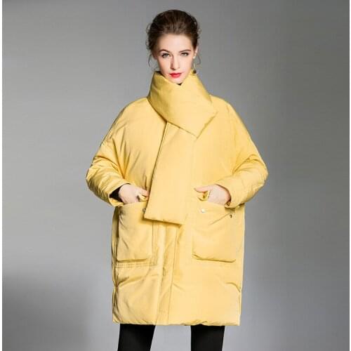 Elifashion Korean Fashion Loose White Duck Down Jacket Female End Casual Scarf Coat Fashion For Women In Winter