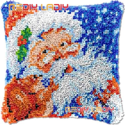 Latch Hook Cushion Cover Santa Clause Needlepoint Kits Chunky Acrylic Yarn Crocheting Pillow Case Arts & Crafts