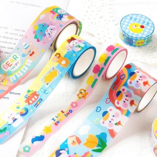 Washi PET Masking Tape Cute Bear Series Crafts Tape For Diy Planners Scrapbook Journal Gift Wrapping