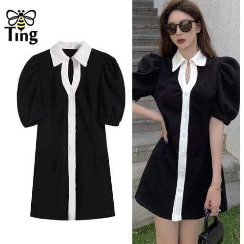 Tingfly 2021 Summer Fashion Single Breasted Button Up Women Casual Dress Chic Mini Short Dresses Vestidos Frocks Lady Clothes Za