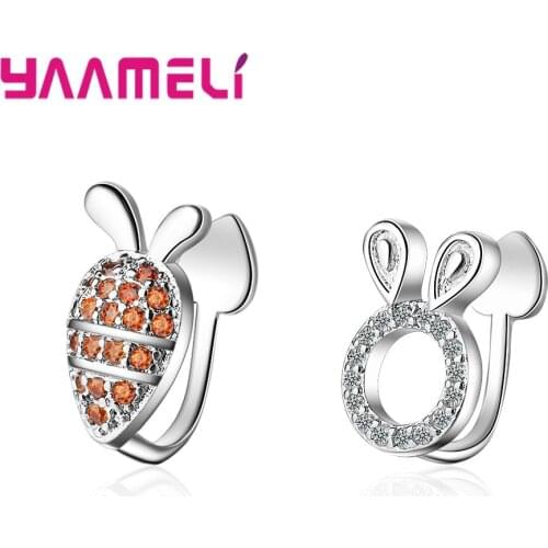 Trend Lady Jewelry for Engagement Party Promotion Lovely Style Sparkling Crystal Hare Carrot Shape 925 Sterling Silver Earrings