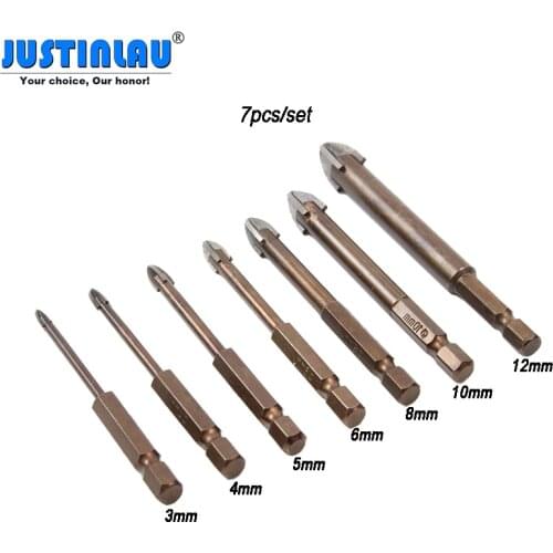JUSTINLAU Cross Hex Tile Bits Glass Drill Bit 7pcs/set Ceramic Concrete Hole Opener Alloy With 4Cutting Edges 3/4/5/6/8/10/12mm