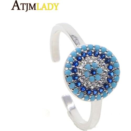 2020 New Real 925 Sterling Silve Micro Pave Evil Eye CZ Open Adjust Sized Top Quality Luxury Fashion Turkish Jewelry Women Ring