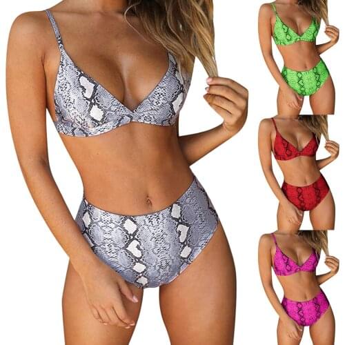 New Print Sport Bandeau Bikinis Set Push Up High Cut Hight Waist Halter Bikini Set Two Piece Swimsuit Sexy Bathing Suit Biquini