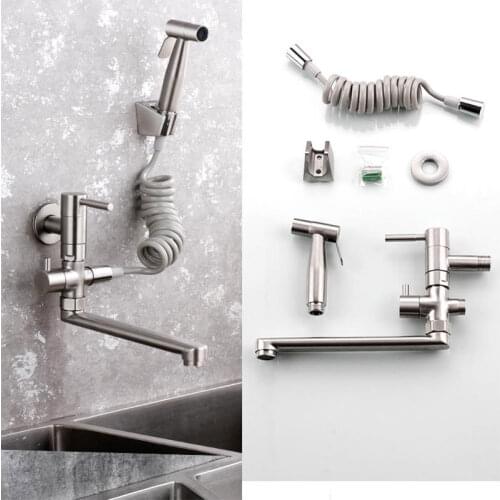 Sprayer Long body kitchen sinks faucet sink tap wall mounted 304 stainless steel kitchen faucet