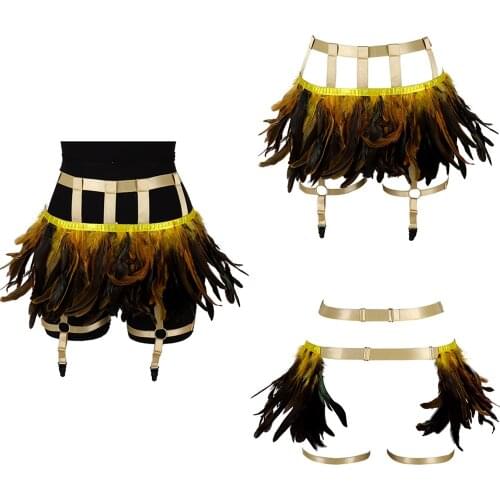 Pastel Goth Sexy Harness For Women Feathers Fetish Wear Bodysuit Erotic Lingerie Bondage Transparent Accessories Festival Rave