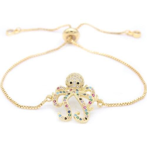 Poshfeel CZ Zircon Crystal Octopus Bracelet for Women Animal Jewelry Gold Color Chain Bracelets Summer Style MBR190065