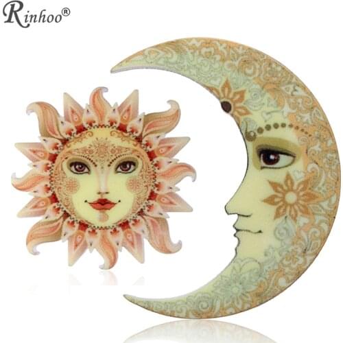 RINHOO Fashion Cute Cartoon Pin Brooch Jewelry For Women Girl Acrylic Badge Pins Bag Backpag Decoration Sun Moon Brooch Pin