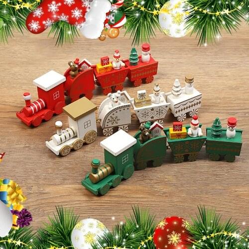 Merry Christmas Mini Wooden Train Painted Santa Kids Toys Ornament Snowman XMAS Home Decoration Pendant 2022 New Year Gift