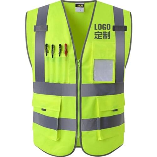 4 Pockets Class 2 High Visibility Zipper Front Safety Vest With Reflective Strips