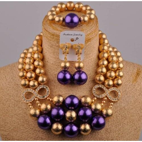 Wedding Jewelry African Ladies Banquet Party Clothing Accessories Nigeria Wedding Bride Purple Glass Bead Jewelry Set SH-41