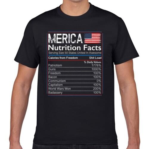 Tops T Shirt Men 4th of july proud american merica nutrition facts Hip Hop Vintage Geek Custom Male Tshirt XXXL