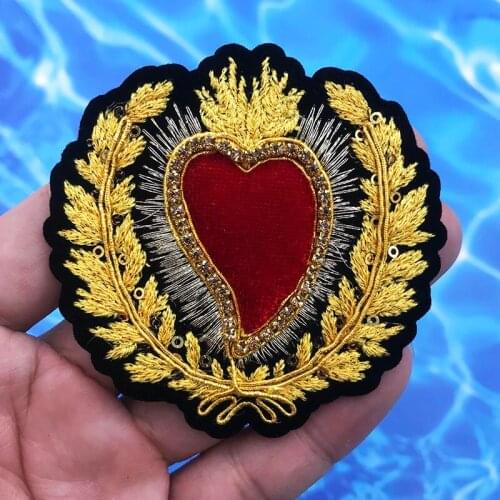 Yellow Fire Heart Flower Sequins Badges Cloth Patch Embroidery Appliques Sew on Stickers Cloth Jacket Bags DIY Sewing Supplies