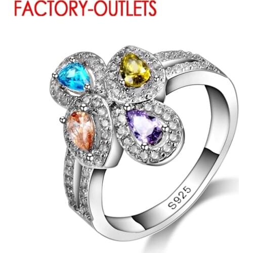 Women Wedding Engagement Rings 925 ColorHeart CZ Crystal Party Princess Anniversary Ring Gift For Lady