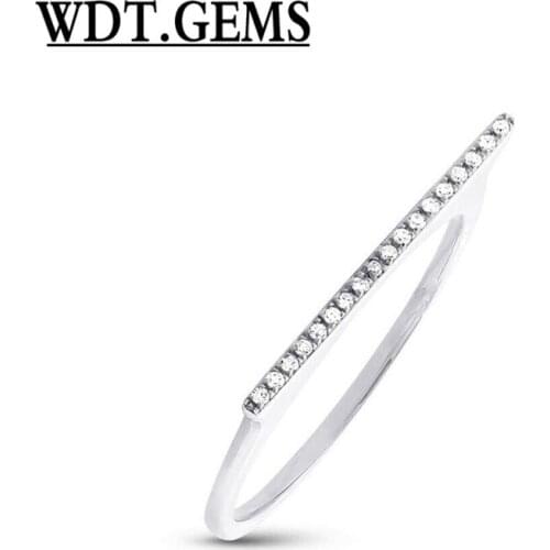 Womens 0.05 CT 10K Yellow Gold Flat Diamond Bar Statement Ring Thin Dainty Band