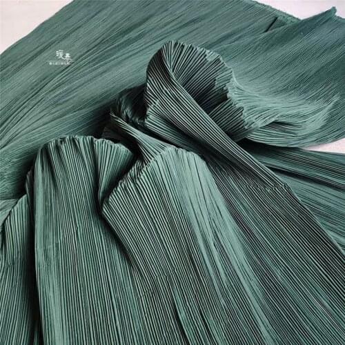 Stiff Pleated Fabric Blackish Green Miyake Folds DIY Patchwork Art Painting Pants Clothing Skirt Crepe Dress Designer Fabric
