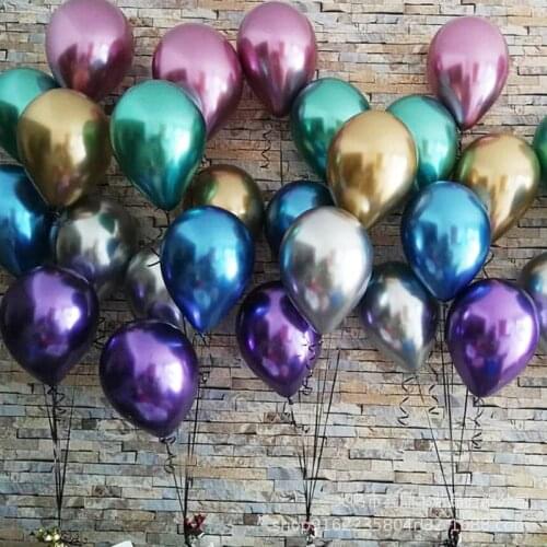 10pcs 12 inch Gold Silver Purple Green Bluer metal balloon wedding balloon happy birthday latex metal chrome ballon decoration