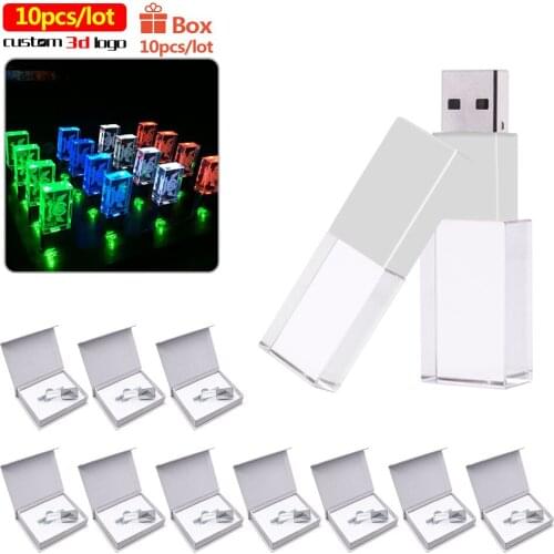 10pcs/lot Crystal usb sticks 3D print custom logo 4GB 8GB 16GGB 32GB 64GB usb flash pen drive transparent glass