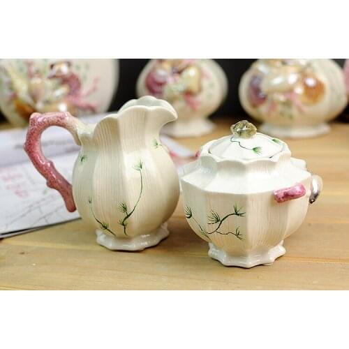 2pcs/set European Ceramic Embossed Coffe Tea Pot Sugar Cans Table Ornament Home Decoration