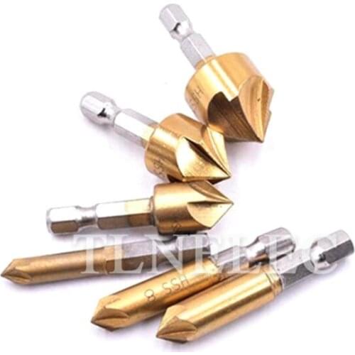 90 Degree Hexagonal Handle Titanize Five Blade Chamfer 6-19 Mm High Speed Steel Chamfering Knife Woodworking Hole Opener Set