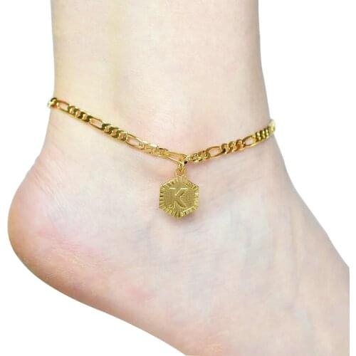 A-Z Initial Letter Anklet For Women Stainless Steel Anklets Extender Gold Figaro Chain Alphabet Foot Accessories Jewelry