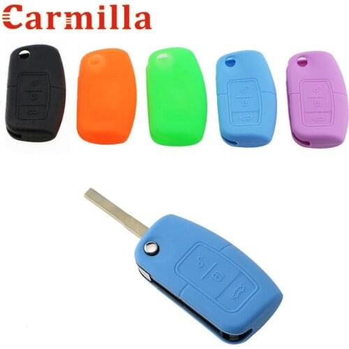 Carmilla Silicon Key Protection Cover Key Decoration Bag Key Case for Ford Fiesta MK7 Ecosport Focus 2 Car Folded Key Accessory