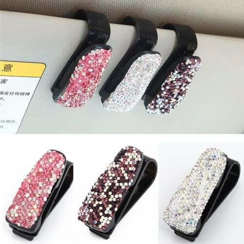 Sun Visor Glasses Cases Sunglasses Eyeglasses Holder Portable Auto Fastener Clip Rhinestone Diamond Decoration Car Ornament