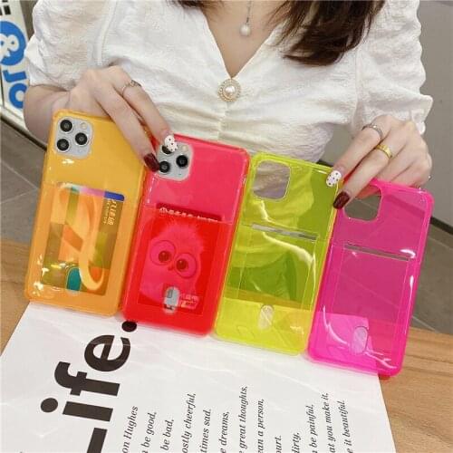 Fluorescence Color Phone Case For iPhone 11 Pro Max X XS XR 7 8 6 6S Plus SE 2020 Coque Soft TPU Card Slot Wallet Clear Cover