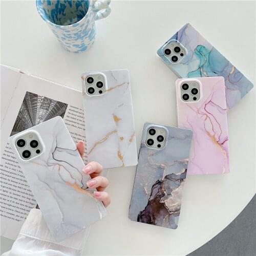 Square Vintage Marble Phone Case For iPhone 13 11 12 Pro Max X XR XS Max 7 8 Plus 11 Luxury Fundas Camera Protection Back Cover
