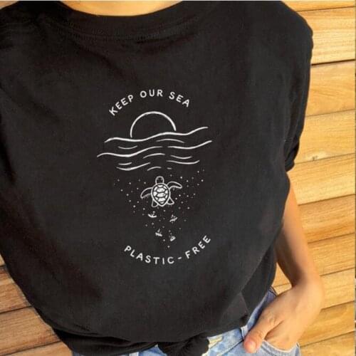 Keep Our Sea Plastic Free Women Tshirt Skip Straws Save Turtles Slogan T-shirt Girl Protect Ocean Tees Cotton Tops Dropshipping