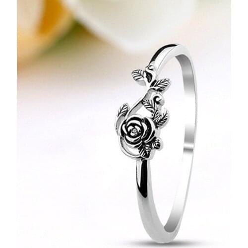 Exquisite Woman 925 Silver Vintage Rose Ring Courtship Engagement Wedding Anniversary Party Jewelry Gift