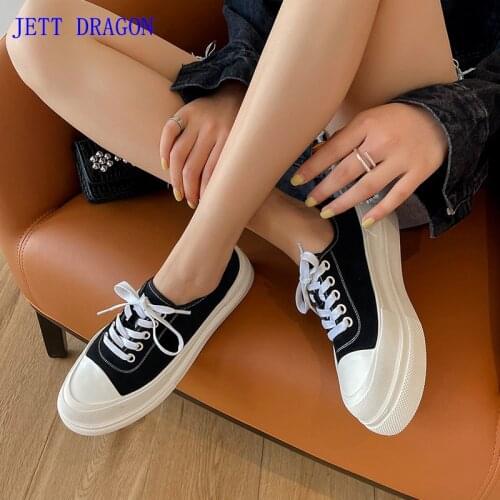 JETT DRAGON 2021 Women Sneakers High Quality Genuine Leather Low Heels Lace Up Round Toe Platform Fashion Female Shoes Size 39