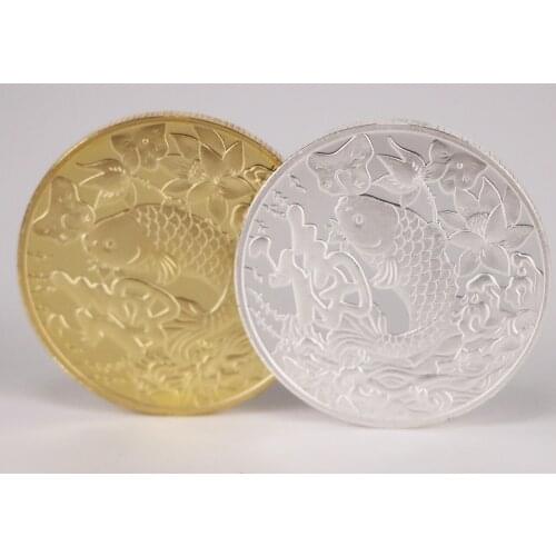 2PCs Chinese Good Luck Gold Silver Commemorative Coins Koi Fish Blessing Wishing Lucky Fortune Souvenirs New Year Gifts
