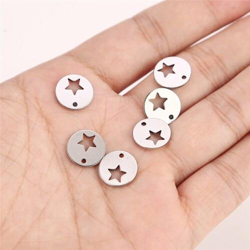 20pcs/lot Stainless Steel Round Necklaces Pendants Hollow Star Blank Stamping Pendants Dog Tags DIY Jewelry Findings 12mm