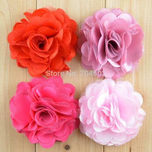 Hot Selling 3" Satin Mesh Silk Flowers without hair clip Accessories Felt flowers Corsage 50pcs/lot Free Shipping F21