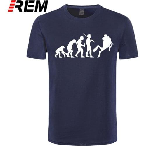 REM Fashion Human Evolution Scuba Diver T-shirt Funny Dive Diving Evolution T Shirts Top Quality Men Cotton Short sleeves