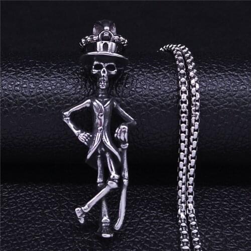 2021 Count Skull Stainless Steel Pendant Necklace Men Silver Color Statement Necklace Jewelry collier homme NZZ76S02