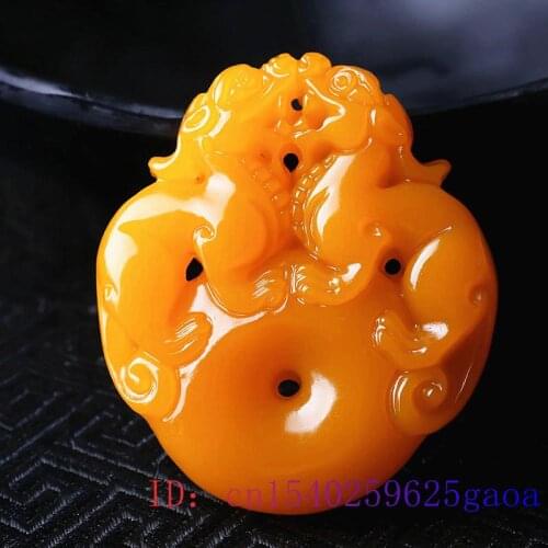 Jade Tiger Pendant Necklace Chinese Women Jewelry Gifts Jadeite Yellow Amulet Double-sided Natural Men Fashion Charm Carved