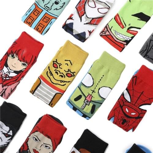 Funny Cartoon Anime Print Socks Creative Fashion Personalized Novelty Men Women Comfort Breathable Pink Yellow Cotton Sock