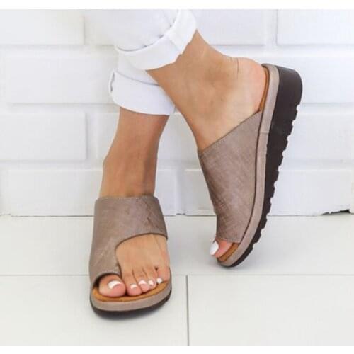 New 2019 Womens Shoes PU Leather Flat Sole Ladies Casual Soft Big Toe Foot Correction Sandal Orthopedic Bunion Corrector