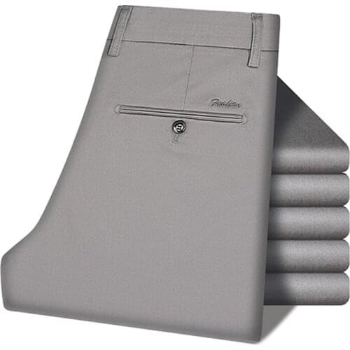 2021 Autumn New Men Lyocell Casual Pants Classic Fashion Loose Straight Stretch Trousers Male High-End Brand Clothes Khaki Grey