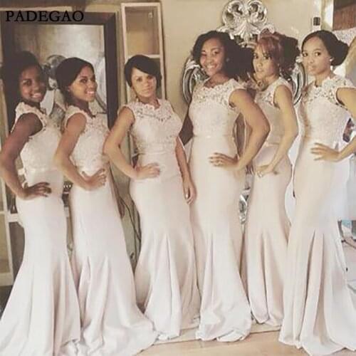 New Simple Mermaid Long Bridesmaids Dresses Sleeveless Customized Lace Honor Of Maid Junior Bridesmaids Prom Custom Made