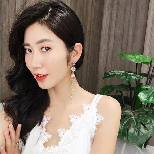 Wholesale 925 asymmetric earrings female crystal from Swarovskis temperament long earrings wild tide tassel earrings