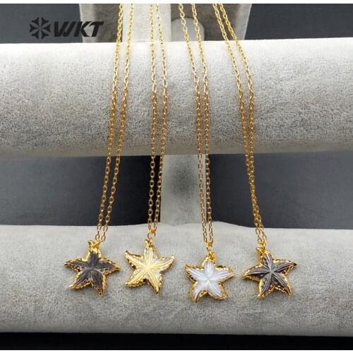 WT-N993 Wholesale Custom Lovely Natural Shell Pendant Necklace Bean Shape Shells Pendant With Gold Tirm For Girlfriend Gift