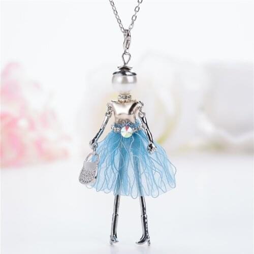 6 Colors Doll Necklace Long Chain Pendant Necklace for Women Bag Vintage Steampunk Crystal Statement necklace fashion wholesale