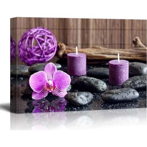 HD Print Modern Orchid Zen Stone Candle Canvas Painting Poster Wall Art Picture
