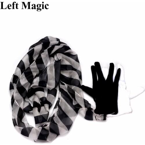 Glove To Zebra Streamer Silk Scarf Magic Tricks Professional Magician Street Stage Party Magia Props Magic Classic Toys G8144