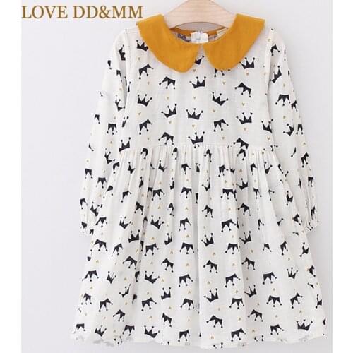 LOVE DD&MM Girls Dresses 2021 Spring New Childrens Clothing Cute Doll Collar Crown Pattern Dress Children Sweet Clothes